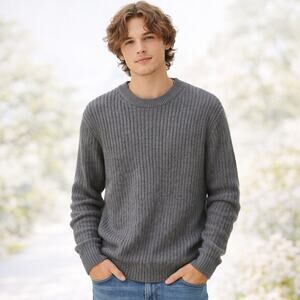 J.Crew Men’s SZ L VTG Chunky Cotton Ribbed Sweater -Holiday 2004-Charcoal